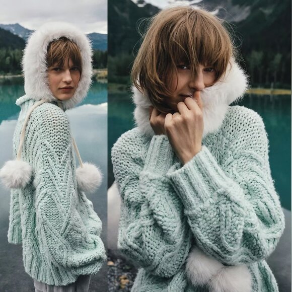 NEW By Anthropologie Fisherman Sweater Mint Size S Chunky Cable Knit Mock $168 - Picture 1 of 16